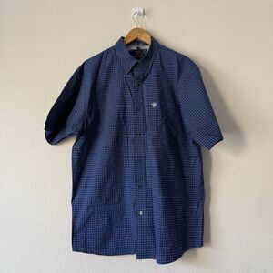 Ariat Pro Series Shirt Mens XL Blue Check Short Sleeve Button-Down Stretch